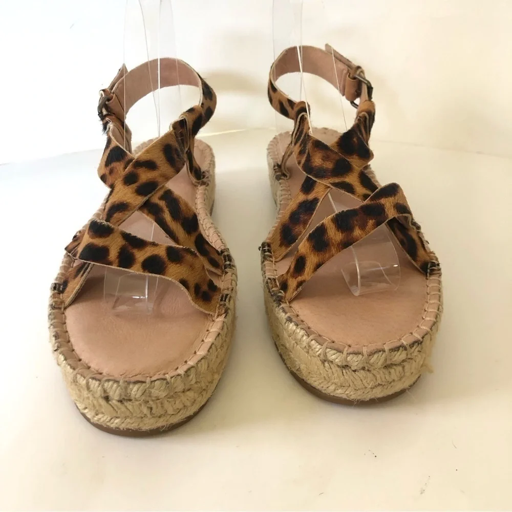 Madewell Malia Asymmetric Leopard Leather Calf Hair Espadrille Sandal Size 91/2